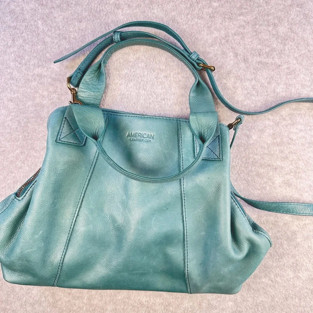 American Leather Co Daiquiri Green Ada Triple Entry Satchel Crossbody Handbag